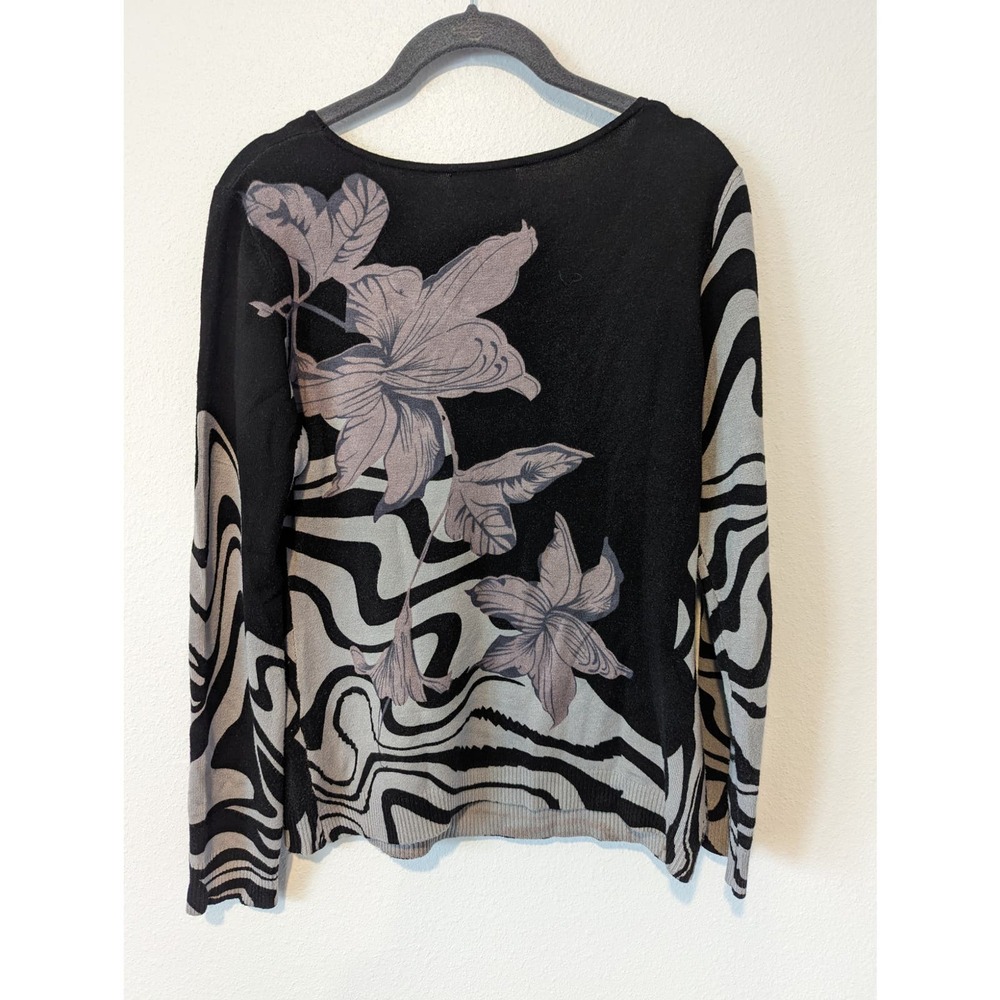 Vintage Vex & Co Y2K Embellished Floral Retro Long Sleeve Blouse Black Grey - Picture 2 of 5
